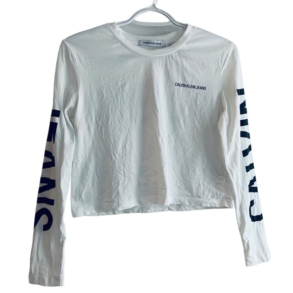 🤍Calvin Klein Small White Crop top with long sleeve🤍 - Picture 1 of 8